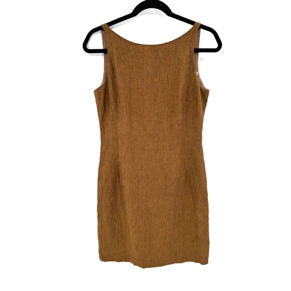 TOMBOLINI Brown Striped 100% Linen Sleeveless Summer Mini Dress Size Medium - Picture 1 of 7